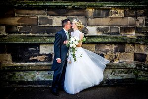 Bride & Groom about to kiss outside church