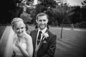 Bride & Groom laughing at Hogarths Hotel Solihull